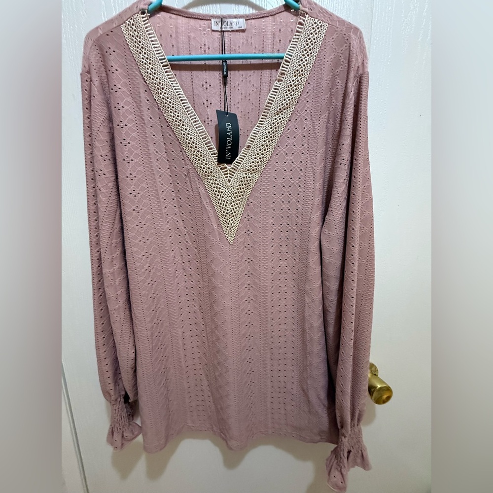 IN'VOLAND Mauve Dress with Gold Crochet Trim